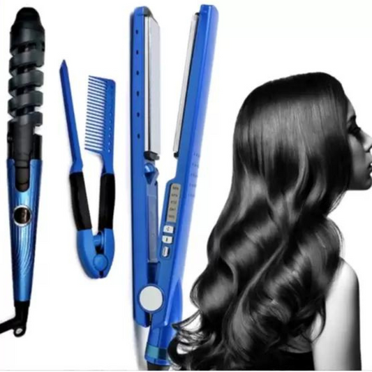 Combo Nano Titanium 3 en 1 Plancha Digital Profesional + Rizador Curl Perfect + Peine Profesional